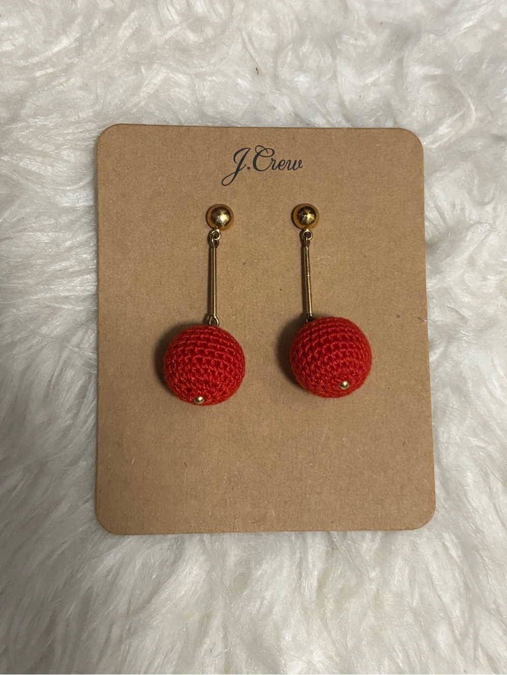 J. Crew Gold-Tone Drop Earrings with Red Crochet Balls